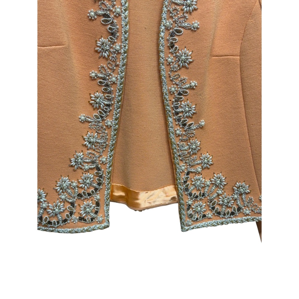 Vintage Peach Wool Beaded Cardigan Jacket Pearl Floral Hong Kong Womens 14 - Picture 3 of 6
